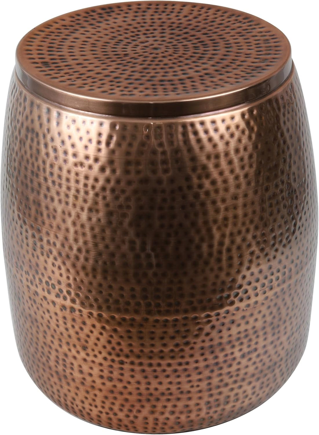 happimess SSL2000C Merida 19" Modern Rustic Hammered Metal Drum Storage Side Table with Lid, End Table for Decoration in Living Room, Bedroom, Bathroom, Antique Copper