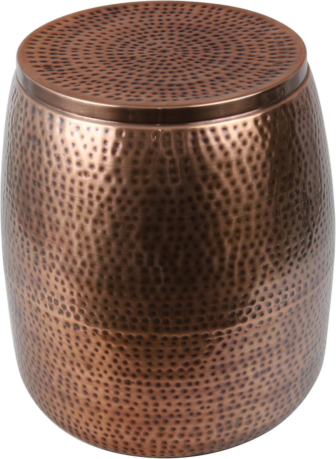 happimess SSL2000C Merida 19" Modern Rustic Hammered Metal Drum Storage Side Table with Lid, End Table for Decoration in Living Room, Bedroom, Bathroom, Antique Copper