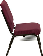 Flash Furniture 4 Pack HERCULES Series 18.5''W Church Chair in Burgundy Patterned Fabric with Book Rack - Gold Vein Frame