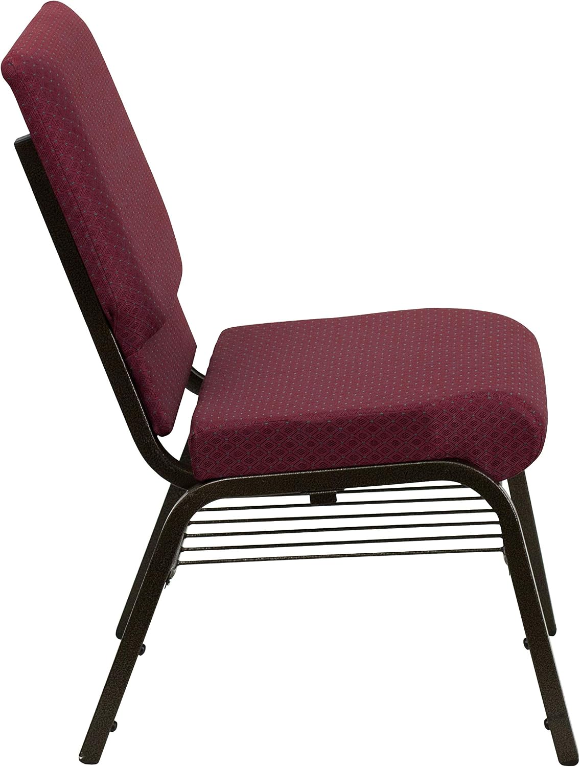 Flash Furniture 4 Pack HERCULES Series 18.5''W Church Chair in Burgundy Patterned Fabric with Book Rack - Gold Vein Frame
