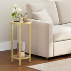 HOOBRO Small Round Side Table, Gold Accent End Table with Tempered Glass Tabletop, 28” H Nightstand for Small Space, Living Room, Bedroom, Balcony, Gold GD228BZ01