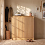 FURSUN Modern Fluted Sideboard with Curved Design, 31" Wood Buffet Cabinet with 2 Doors & Adjustable Shelves, Elegant Coffee Bar Cabinet for Kitchen, Dining Room & Entryway, Natural Oak