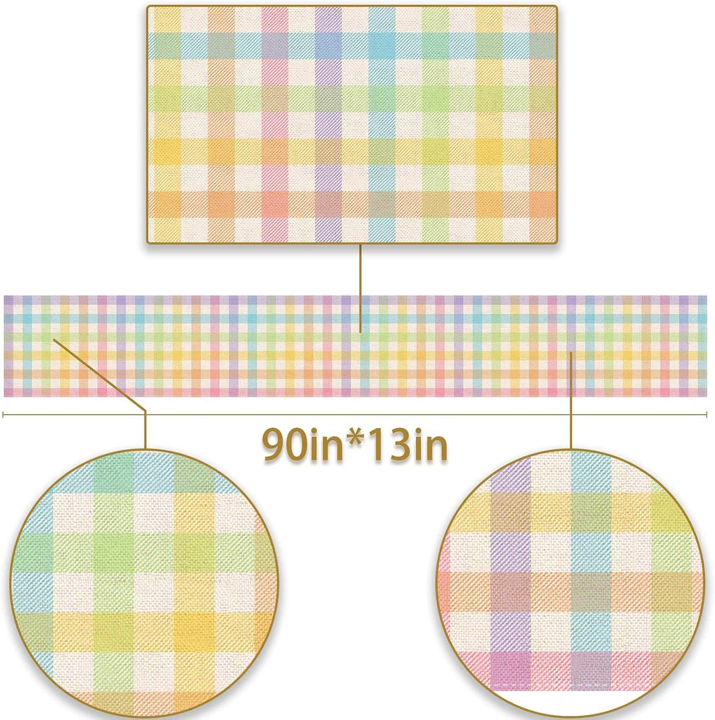 Pudodo Easter Buffalo Plaid Check Table Runner Spring Holiday Farmhouse Fireplace Kitchen Dining Room Home Party Decoration (13" x 90")