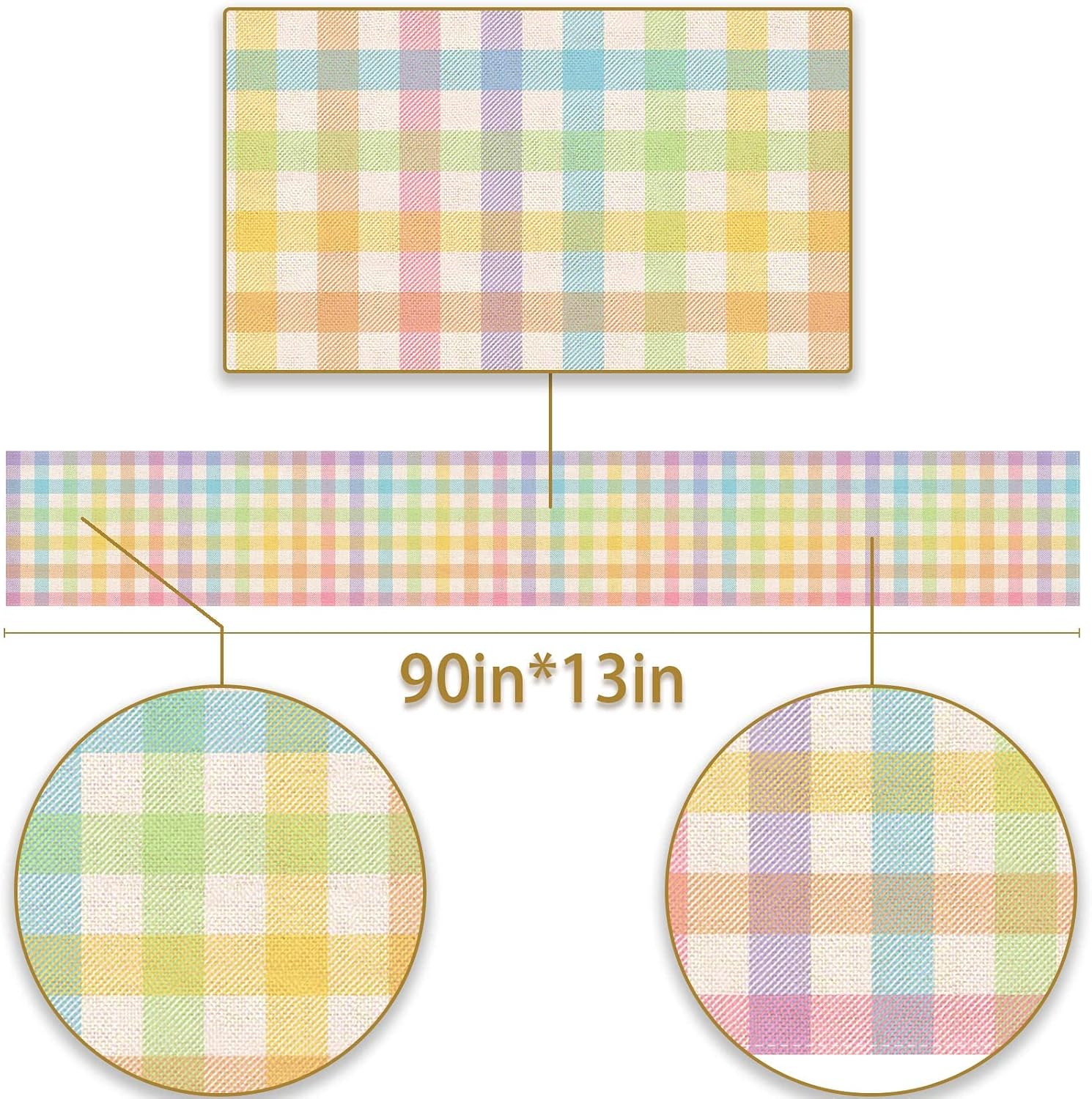 Pudodo Easter Buffalo Plaid Check Table Runner Spring Holiday Farmhouse Fireplace Kitchen Dining Room Home Party Decoration (13" x 90")