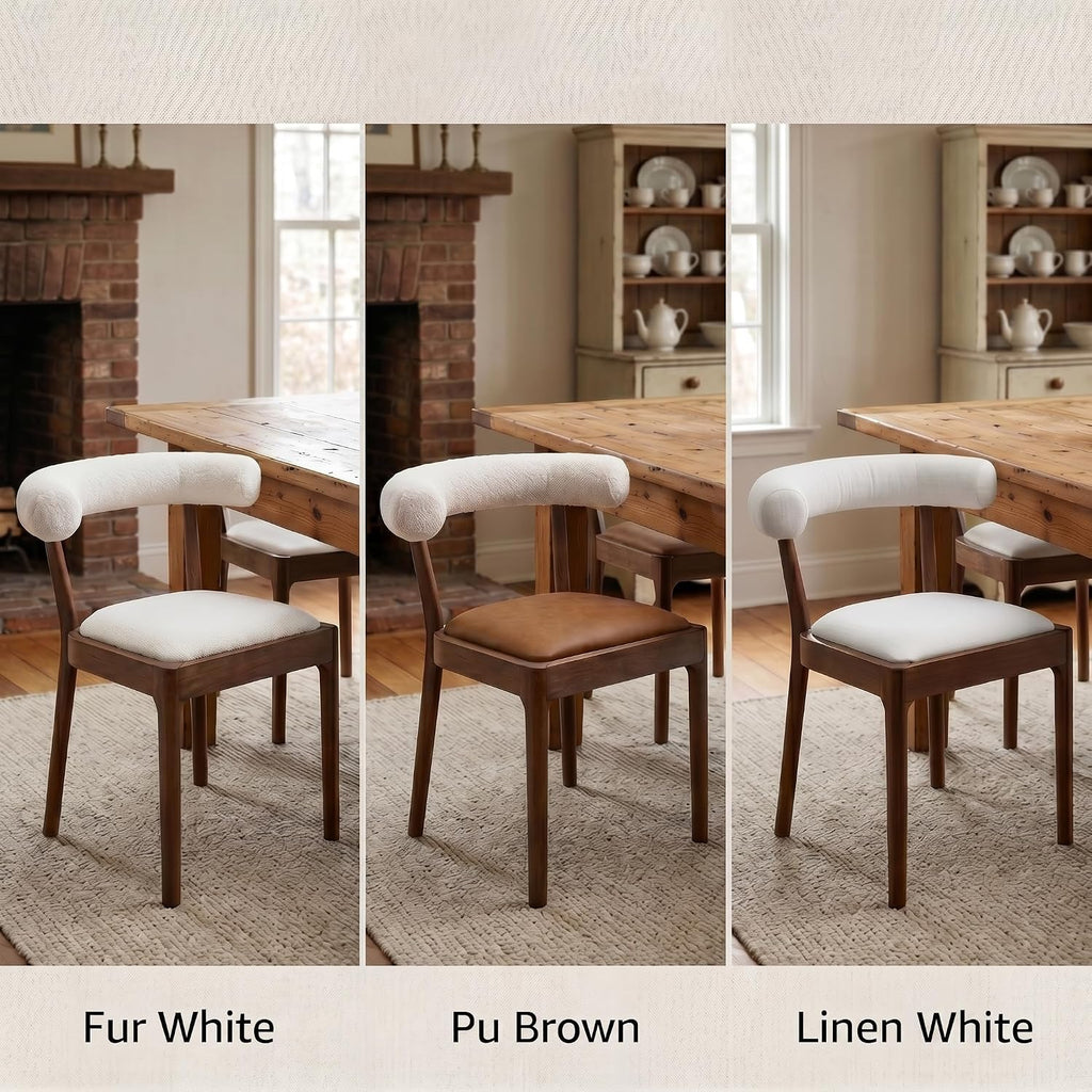 chairus Barrel Back Dining Chairs Set of 4, Farmhouse Upholstered Dining Chairs with Natural Walnut Finished Frame Comfy Unique Curved Open Back for Kitchen/Restaurant/Dining Room, Linen White