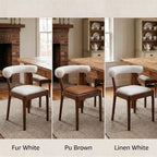 chairus Barrel Back Dining Chairs Set of 4, Farmhouse Upholstered Dining Chairs with Natural Walnut Finished Frame Comfy Unique Curved Open Back for Kitchen/Restaurant/Dining Room, Linen White
