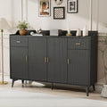 Sideboard Buffet Cabinet with Storage: 63" Black Credenza Storage Cabinet with Drawers, Modern Tall Fluted Buffet Cabinets with 4 Doors for Living Room and Kitchen (63")