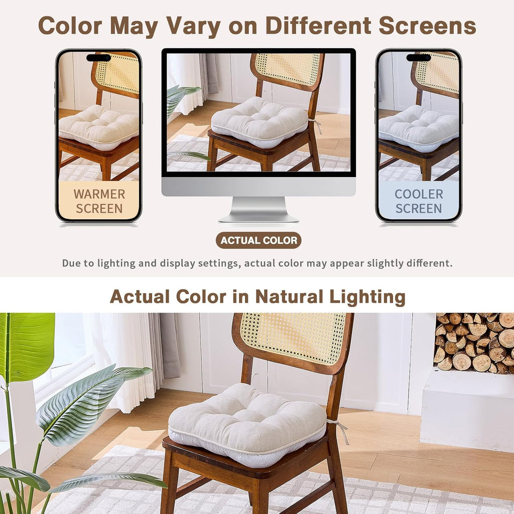 BETU Chair Cushions for Dining Chairs Set of 4,3.5" Thick Kitchen Table Chair Pads with Ties,Non Slip Backing and Covers, Seat Cushion for Dining Room,Bar,Patio Chairs,15.5"X15.5"X3.5",Beige