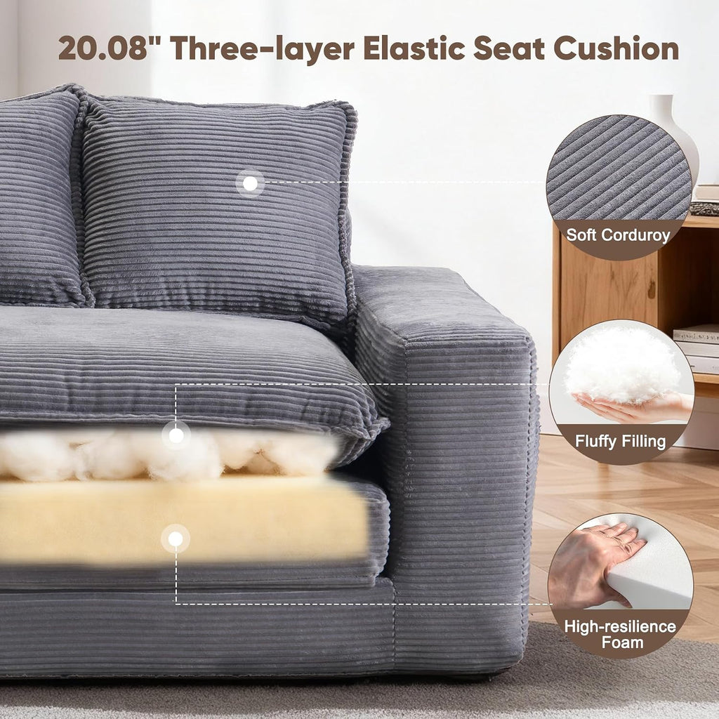 58" Sofa Bed, 2 in 1 Folding Convertible Sofa Bed Corduroy Boneless Loveseat Floor Sleeper Mattress Futon Couch Bed No Assembly for Apartment Bedroom Living Room 58-Grey