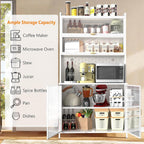 Spaco 73" Tall Kitchen Pantry Cabinet,6 Tiers Food Pantry Cabinet with Adjustable Shelves and Side Hooks,Anti-Tip Display Storage Cupboard for Kitchen,Living Room and Dining Room. (White)