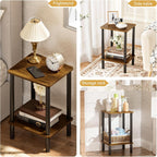 Open Shelves Side Table with Storage, 2-Tier Living Room End Tables, Night Table, 1-Min Installation Without Tools, Nightstand for Bedroom, Rustic Brown and Black