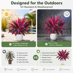 Large Realistic Artificial Boston Fern & Dragon's Blood Tree Artificial Turf UV Resistant Red Fern Ti Plants Vibrant Pink & Purple Faux Foliage Faux Fake Ferns Shrubs Outdoor Garden Decor