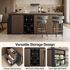 70.8 Inch Modern Multifunctional Kitchen Island Tabletop Home Bar with 3 Drawers, Wine Rack, Glass Cup Holder Adjustable Dividers for Kitchen Dining Room Family Party