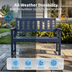 HDPE 2-Person Outdoor Bench, Poly Lumber All-Weather Patio Garden Bench with Backrest, 50 Inch Heavy-Duty Memorial Bench with 800 Lbs Capacity for Outside, Yard, Porch, Balcony and Park (Blue)