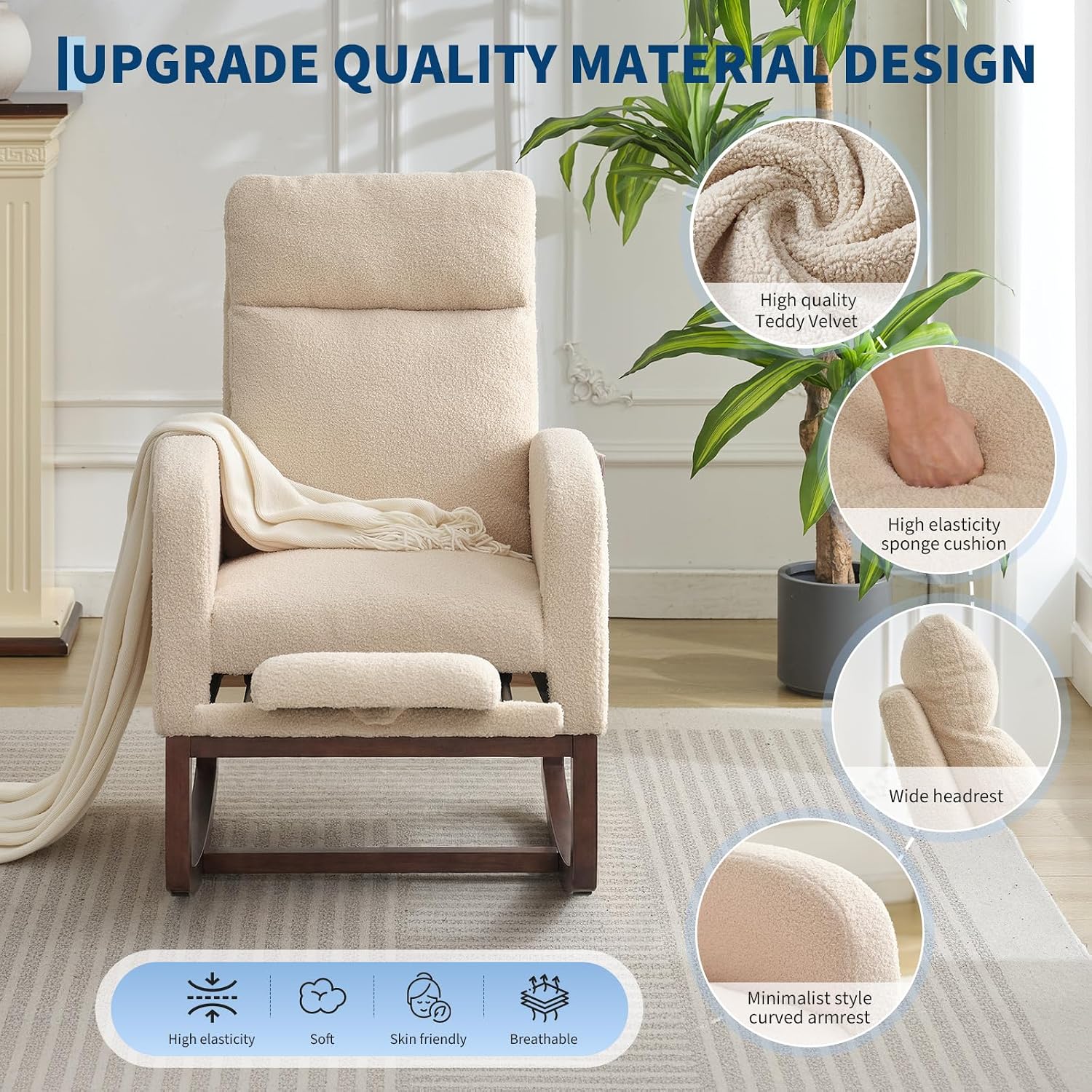 Garvee Nursery Rocking Chair with Adjustable Footrest & Side Pocket