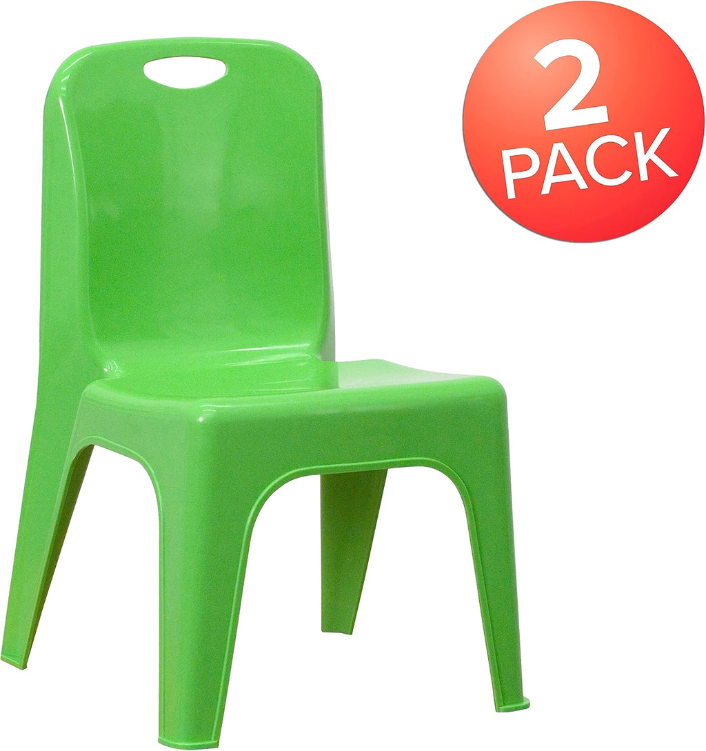 Flash Furniture 2 Pack Green Plastic Stackable School Chair with Carrying Handle and 11" Seat Height