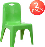 Flash Furniture 2 Pack Green Plastic Stackable School Chair with Carrying Handle and 11" Seat Height