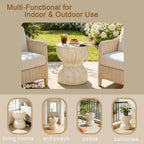 Outdoor Side Table, Round Waist End Table Indoor Imitation Natural Stone Texture Small Table for Living Room Patio Porch Garden Stool, Weather-Resistant
