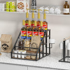 Coffee Syrup Rack Organizer, 4 Tier Countertop Storage Shelves, Kitchen Storage, 16 Syrup Bottle Stand Holder for Wine, Liquor, Kitchen Coffee Station Organizer Rack, 13.8"x16.9"x13.0", Rustic Brown