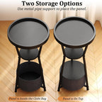 Yusong Round Side Table, Small Drink Table for Small Spaces, 3-Tier Industrial End Table, Accent Nightstand Bedside Table for Living Room, Bedroom, Sofa Couch, Black