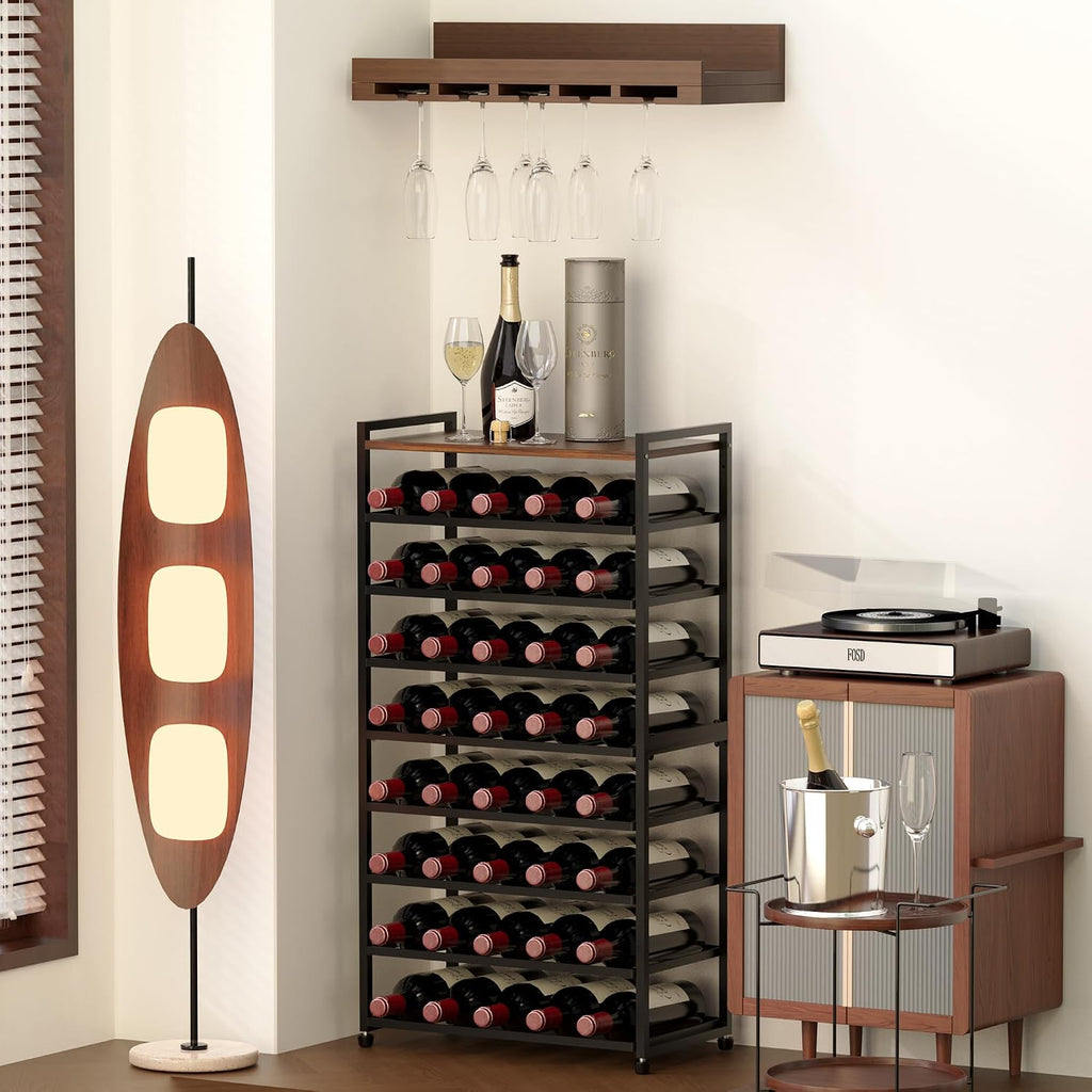 40 Bottle Wine Rack Freestanding Floor, 8-Tier Wine Storage Racks with Table Top, Detachable Wine Bottle Holder, Bar Stand Display Shelf for Kitchen, Bar, 18" L x 9.3" W x 33" H