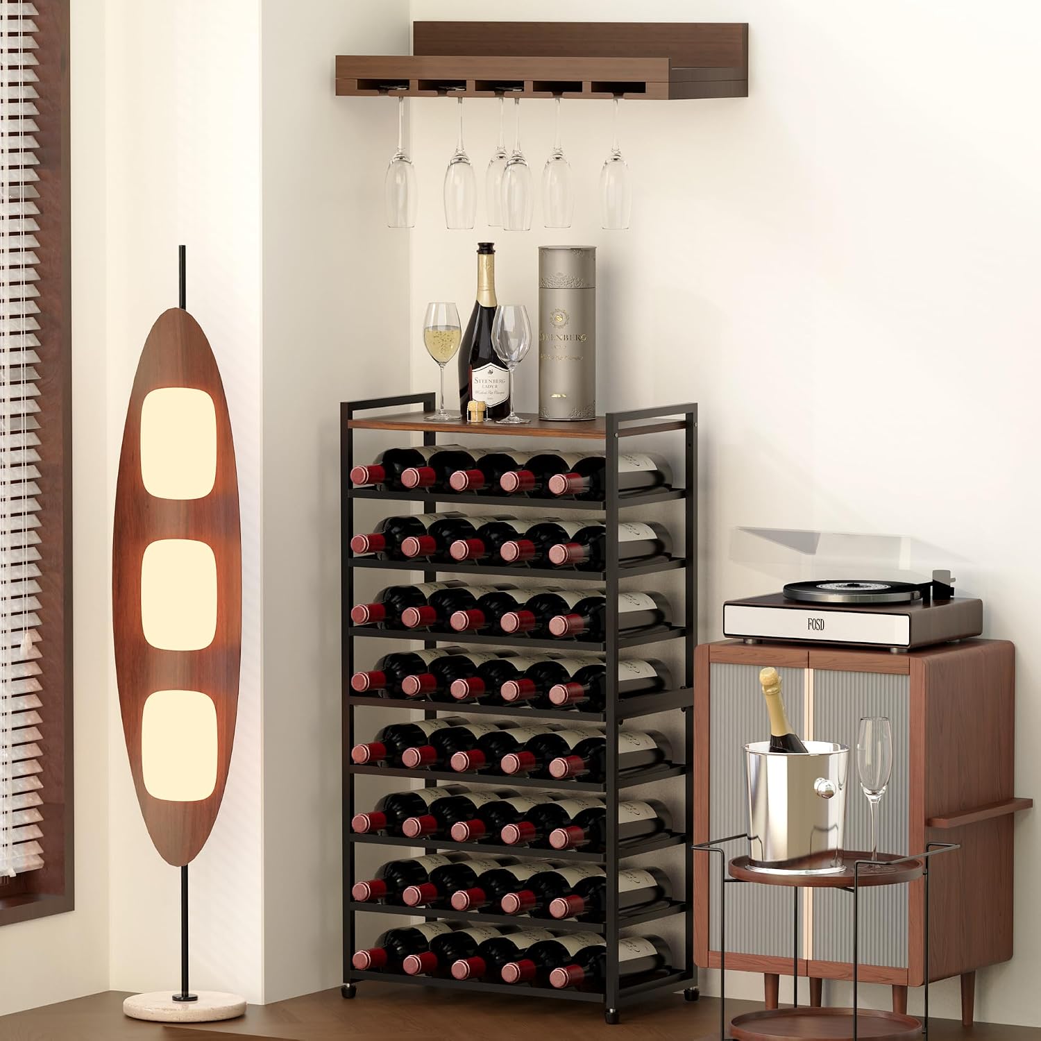 40 Bottle Wine Rack Freestanding Floor, 8-Tier Wine Storage Racks with Table Top, Detachable Wine Bottle Holder, Bar Stand Display Shelf for Kitchen, Bar, 18" L x 9.3" W x 33" H