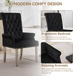 WUTUTUEE Velvet Dining Chair with Arms, Upholstered Tufted High Back Dining Room Chairs, Accent Armchair with Chrome Leg and Nailhead Trim, Kitchen Dining Living Room, Black