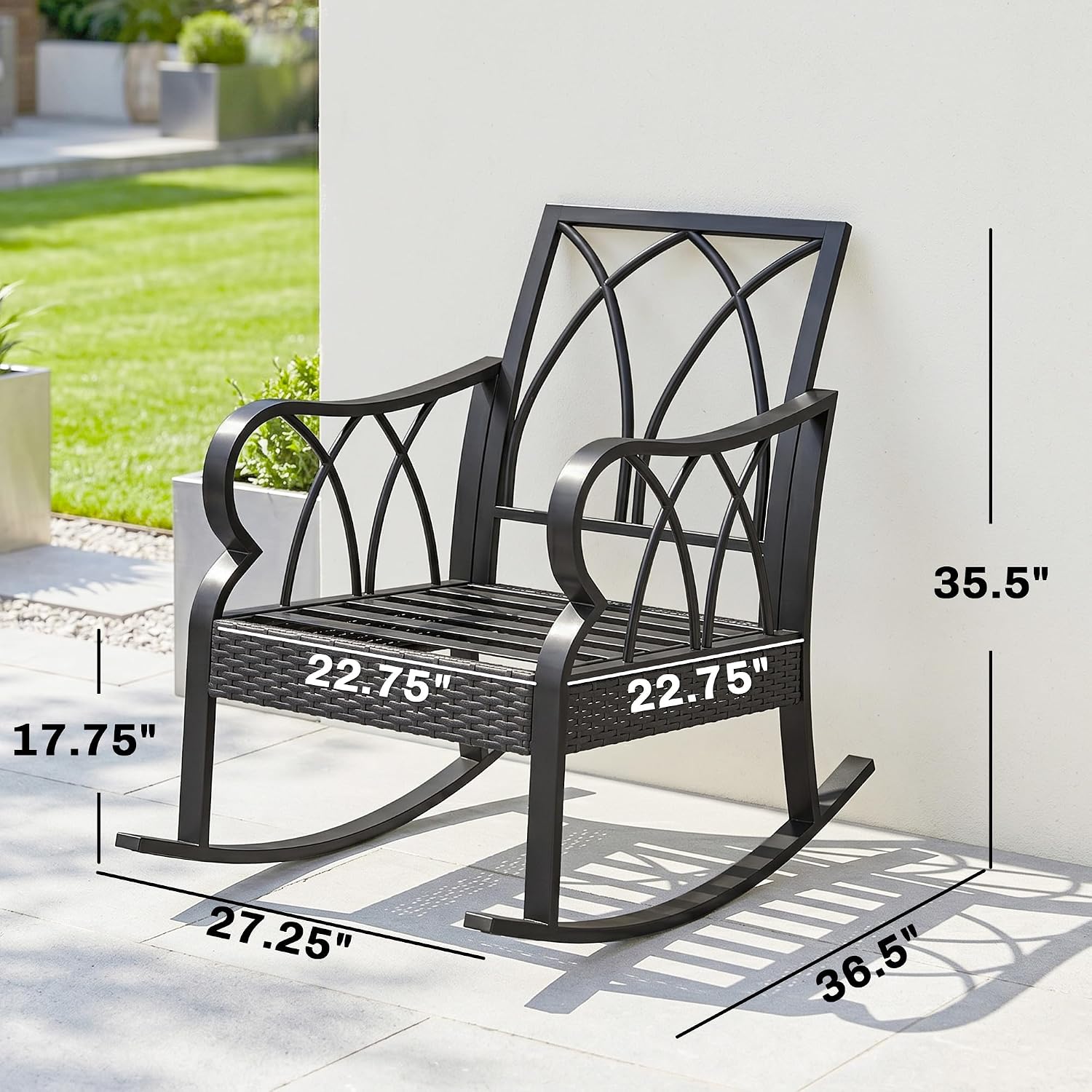 Outsunny 2 Piece Outdoor Wicker Rocking Chairs with Padded Cushions, Aluminum Furniture Rattan Porch Rocker Chairs w/Armrest for Garden, Patio, and Backyard, Blue
