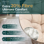 Bme 40" Ergonomic Wicker Papasan Chair with Soft Thick Density Fabric Cushion, High Capacity Steel Frame, 360 Degree Swivel for Living, Bedroom, Reading Room, Lounge, Sepia Sand - Brown Base