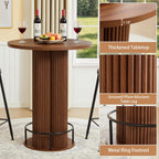 Bar Table, 39.37" H Round Bistro Table Fluted Pub Table with Base & Metal Ring Footrest Wood Cocktail Desk for Patio, Coffee House, Living Room, Kitchen, Small Space [Chairs Not Included]