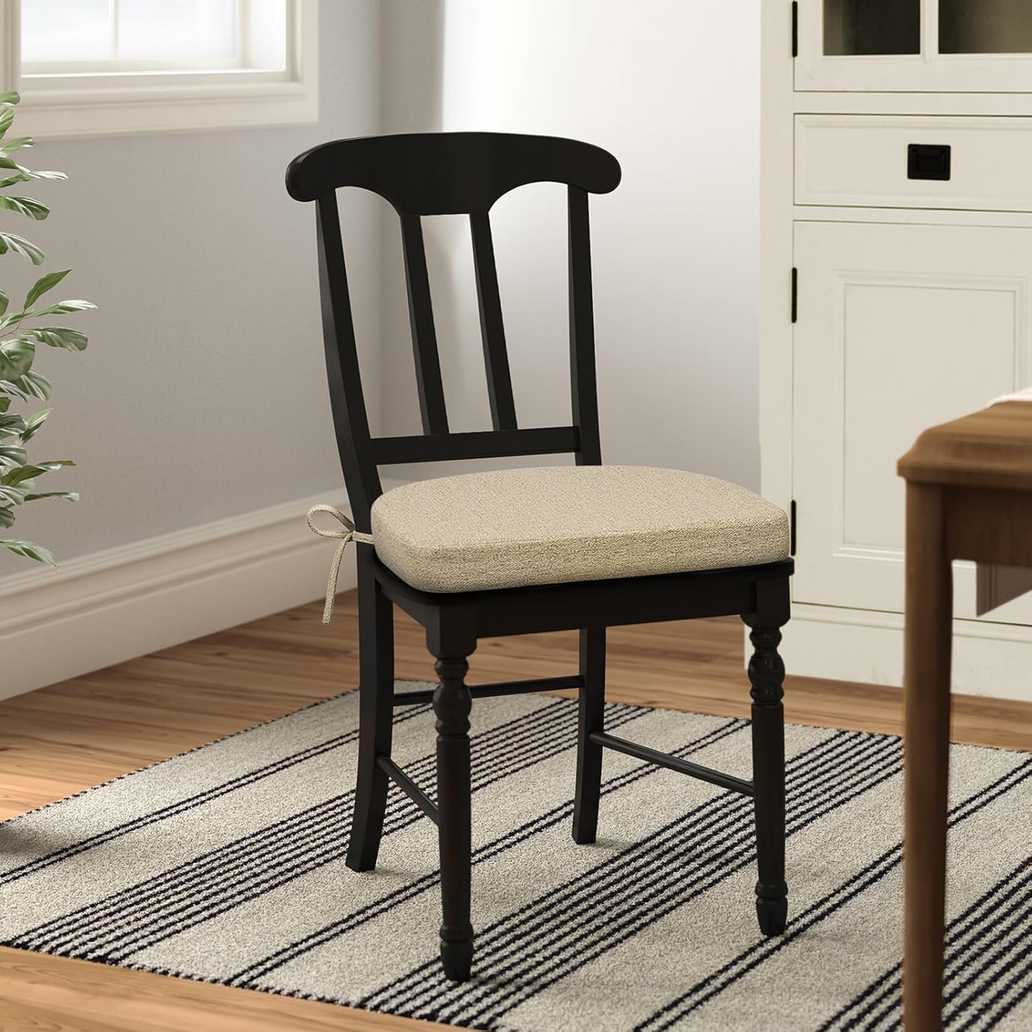 Shinnwa Dining Chair Cushions Set of 4, Non-Slip Kitchen Chair Cushions with Ties and Machine Washable Cover, Sef of 4, 17 x 16.5 x 2in, Natural Linen