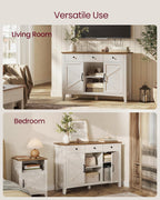 VASAGLE LIRY Collection - Buffet Cabinet, Coffee Bar Cabinet with 3 Drawers, Adjustable Shelves, Sideboard Storage with Cable Holes, Drawer Dividers, Rustic White and Honey Brown UBBK371W01V1