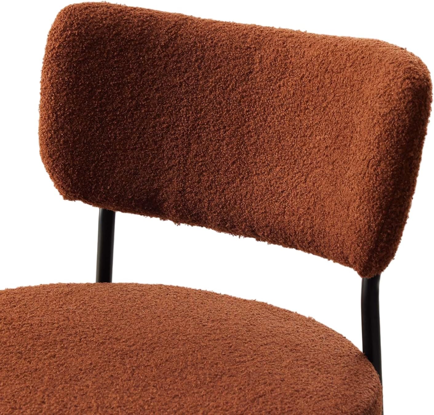 Brown Boucle Dining Chairs Set of 4, Modern Dining Room Chair with Larger Curved Backrest & Sturdy Metal Legs, Sturdy Construction Round Upholstered Dining Chairs for Kitchen, Living Room