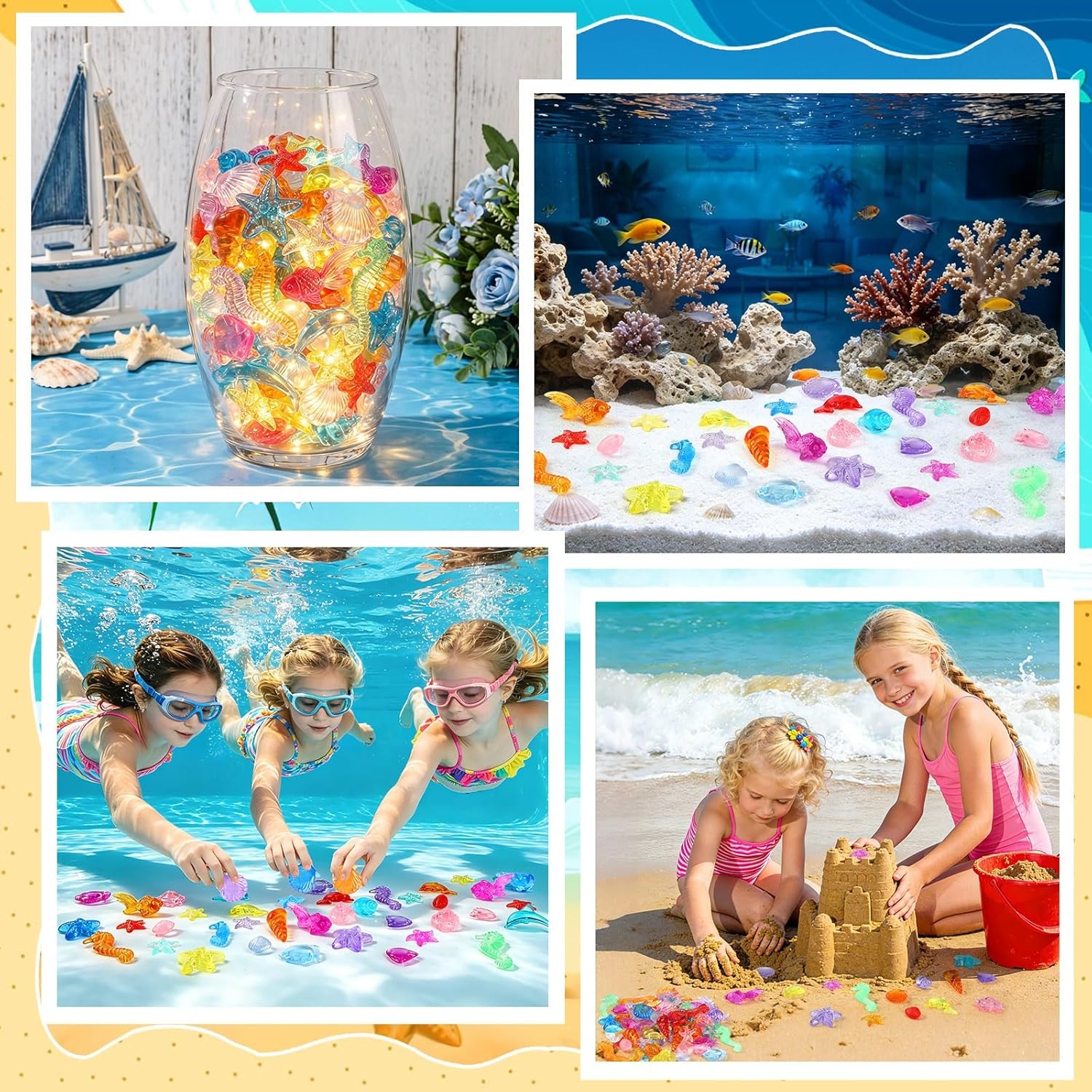 120 Pcs Acrylic Sea Shell Decorations, Ocean Themed Sensory Bin Fillers 3D Gems for Table Scatter Vase Filler and Pool Treasure Hunt Games