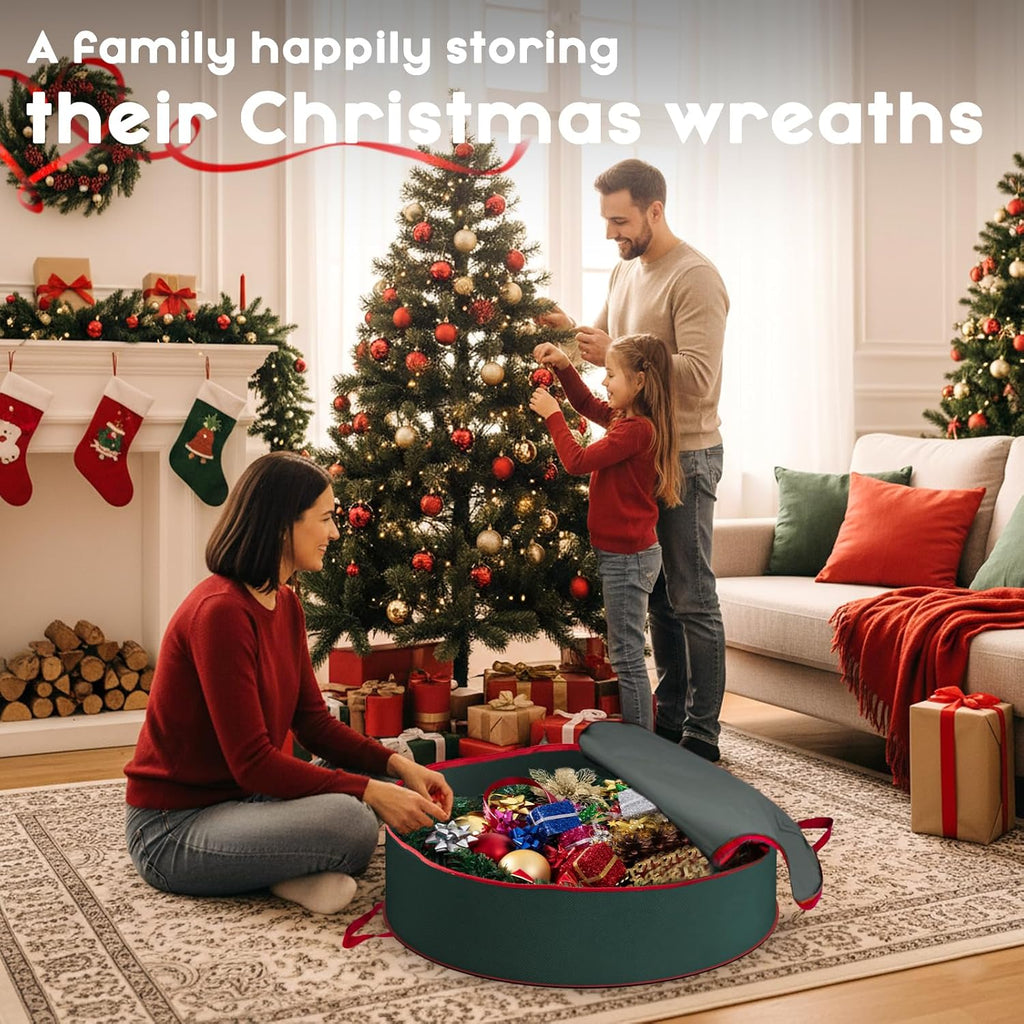 Criusia Wreath Storage Container, 2 Pack Christmas Wreath Storage Bag with Sturdy Handle, Two-way Zipper,Durable Wreath Storage Organizer Box for Holiday Decoration (Green, 36"x8")