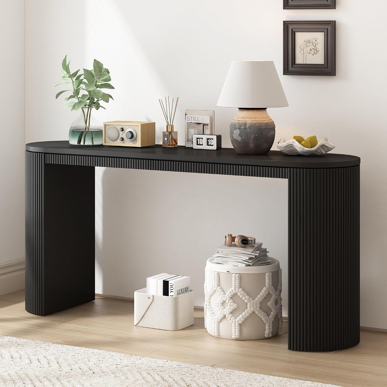 Curved Console Table with Unique Vertical Stripe,Suitable for Living Room,Study and Entrance