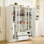 roomfitters Kitchen Pantry Organizers and Storage Kitchen Cabinet, Tall Storage Hutch with Glass Doors, Wine Rack, White