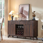 OKD Fluted Wine Bar Cabinet, 60" Wide Modern Buffet Sideboard with Ample Storage - 2 Side Cabinets, 3 Drawers, 4 Glass Holders & 12 Wine Racks, Coffee Bar Cabinet for Kitchen, Dining Room, Dark Walnut