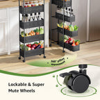 KINGRACK Slim Storage Cart with Drawer, 5-Tier Rolling Utility Cart on Wheels, Narrow Metal Cart for Space Save, Easy Assembly for Kitchen Cart, Craft Cart, Laundry, Bathroom, Nursery Organizer