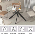 HomVent 47-inch Round Glass Dining Table for 4, Round Glass Kitchen Table with Metal Legs, Circle Dining Room Table for Space-Saving Kitchen Living Room
