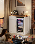 Coffee Bar Cabinet with Fridge Space, Bar Cabinet for Mini Fridge, Wine & Liquor Cabinet with Drawer and Storage, Modern Buffet Sideboard for Living Room, Dining Room or Home Bar, White