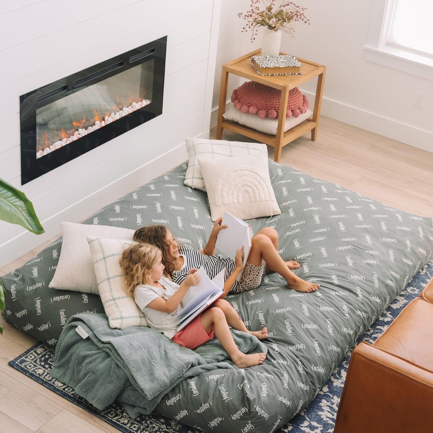 CordaRoy's Corduroy Bean Bag Chair, Convertible Chair Folds from Bean Bag to Lounger, As Seen on Shark Tank, Rainforest - Full Size