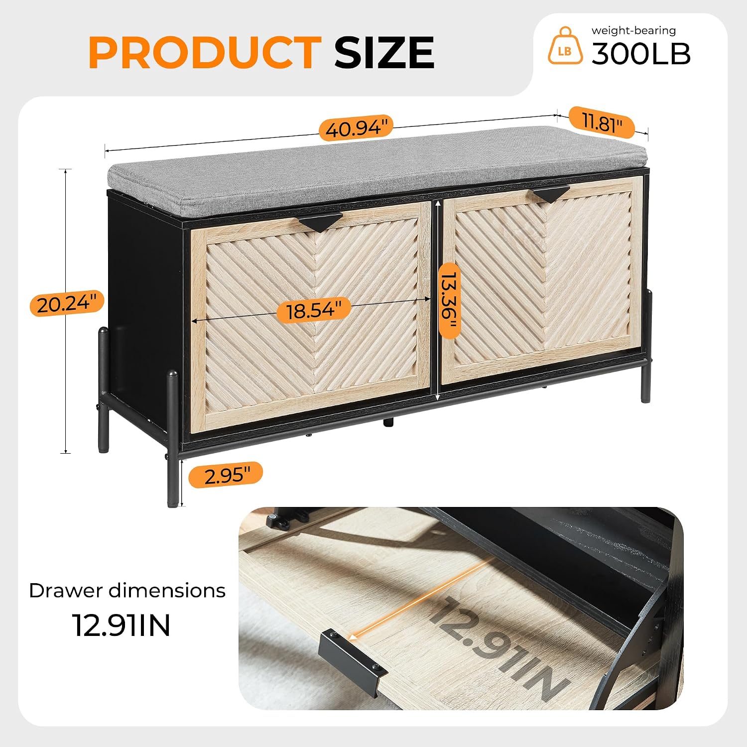 Shoe Storage Bench with 2 Flip Drawers, Shoe Organizer Cabinet Benches with Cushion Shoe Rack for Front Door Entrance Entryway Living Room(Oak&Black)