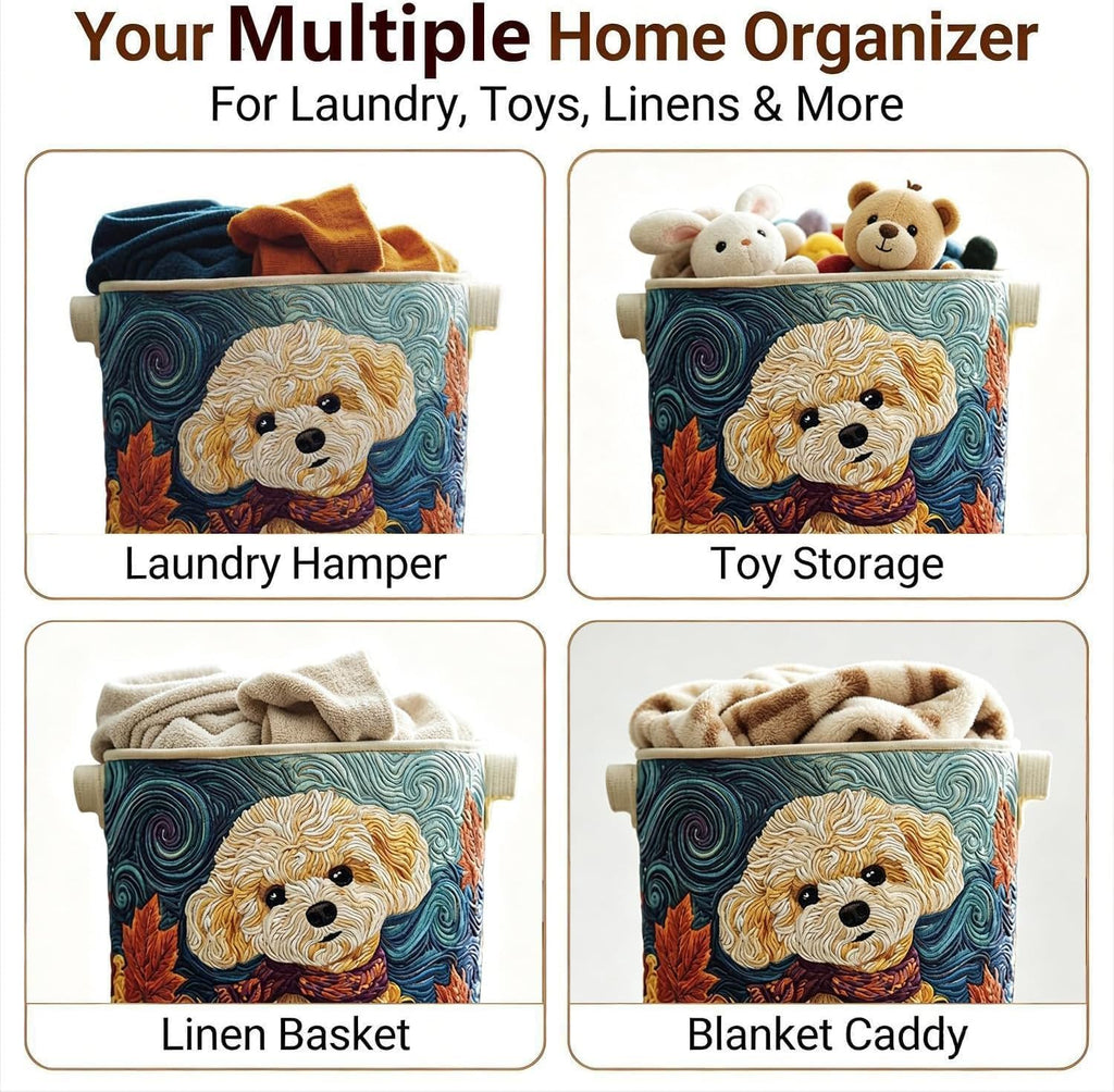 Quilted Laundry Basket with Handles, Collapsible Boho Floral Storage Bin, Large Soft Quilted Basket, Portable Organizer for Clothes, Toys, Blankets, Nursery, Bedroom, Laundry Room (Sheep, M)