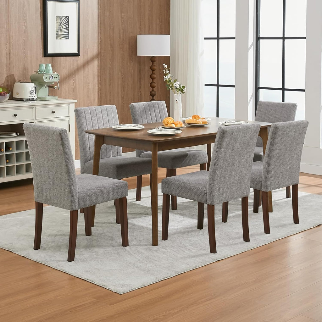 Dining Chairs Set of 4, Upholstered Modern Fabric Kitchen Side Chairs with Sturdy Wood Legs, Parsons Design, Comfortable Soft Linen for Dining Room, Restaurant, Cafe, Gray-Vertical Stripes