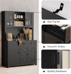 68" Pantry Cabinet with Charging Station, Kitchen Pantry Storage Cabinet with Microwave Stand, Kitchen Hutch Cabinet with Storage Drawers, Food Pantry Cabinets with Countertop for Dining Room(Black)