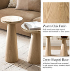 HULALA HOME Nesting End Tables Set of 2, Modern Side Tables with Genuine Marble Top and Oak Veneer Cone-Shaped Base, Sculptural Pedestal Accent Tables for Living Room and Bedroom, Oak
