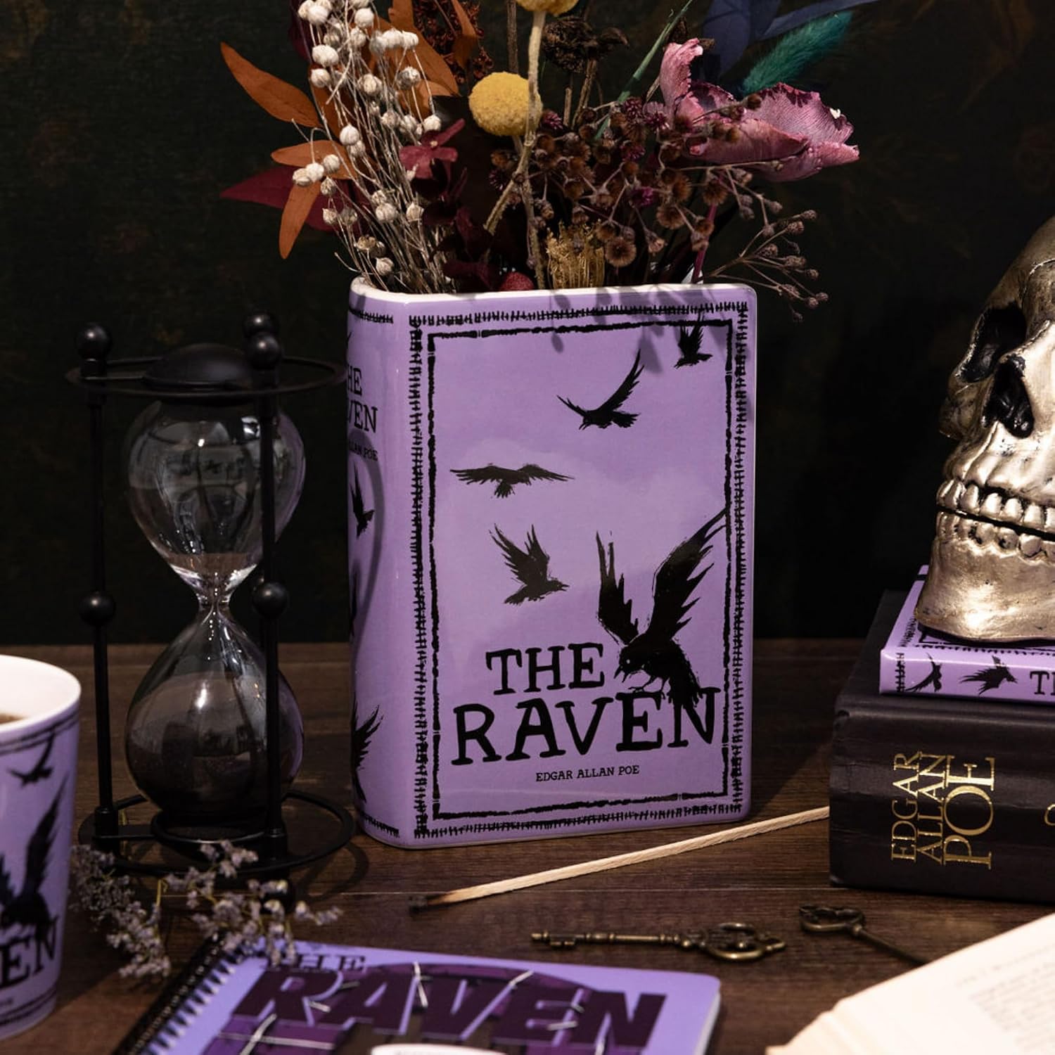 Steel Mill & Co Original Large Book-Shaped Decorative Vase, Ceramic Vases for Home Decor, Cute Bookshelf Decor, Unique Vase for Book Lovers, The Raven - Purple
