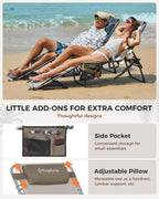 KingCamp Folding Chaise Lounge Chair,Heavy Duty Adjustable 5-Position Outdoor Tanning Sunbathing Lay Flat Chair for Beach, Camping, Lawn & Patio with Pillow, Beige