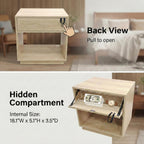 holzart Set of 2 Fluted Wood Nightstands with Hidden Compartment, Modern Oak End Tables with Wavy Drawer and Open Shelf, Boho Bedside Tables for Bedroom, Light Wood